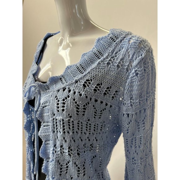 White Stag Knit Sweater Size 10 Love You Blue Acrylic Open Weave - Picture 9 of 16